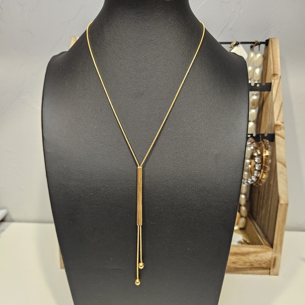 Express Gold Bar Pendant Lariat Necklace Simple Dainty Classic Women's Jewelry